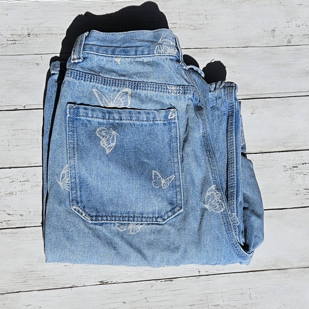 Simple Society Size 9/29 Wide Leg High‎ Rise Carpenter Butterfly Jeans